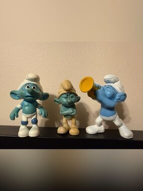 Smurfs Figure Lot Papa Smurf Grouchy Smurf Trumpet Smurf 3pc Toy Lot